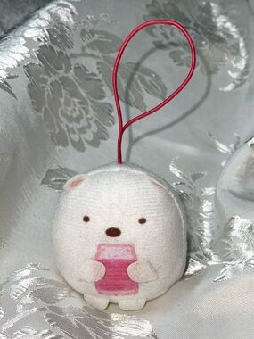 Cute Japanese Kawaii Mini Plush Keychain Charm White Bear Pink Drink 2”